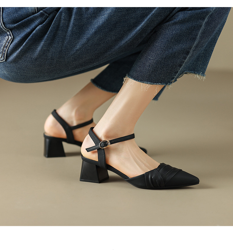 Sandal nữ mũi nhọn quai ngang phong cách Hàn Quốc — BL135 màu đen chi tiết 15