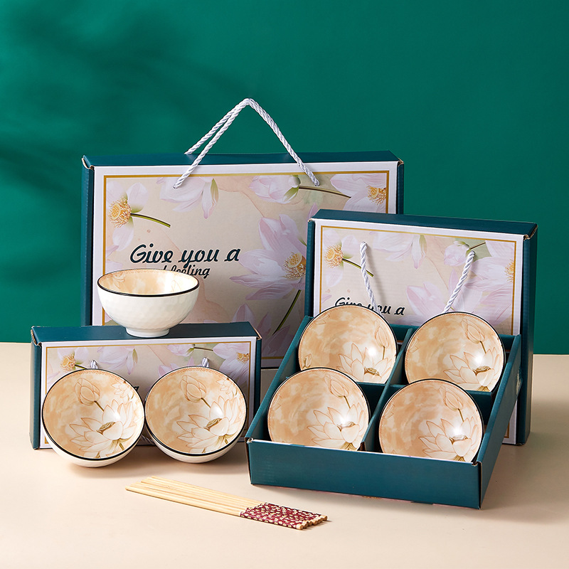 Dragon Year Ceramic Bowl and Chopsticks Gift Set - Festival Gift Ceramic Tableware Souvenir for New Year - Small Gift Bowl Set