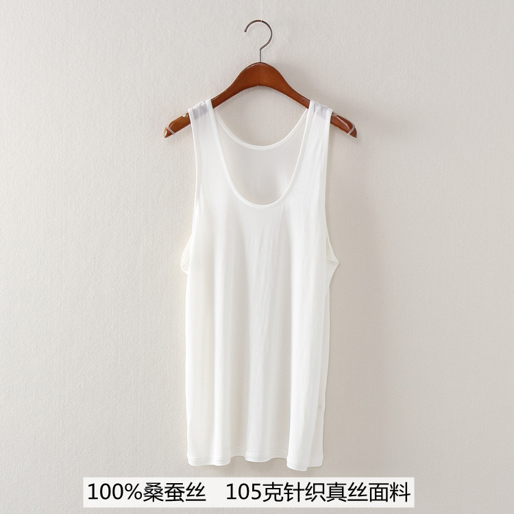 100% Mulberry Silk Summer Thin Breathable Men's Knitted Silk Vest Undershirt Bottoming Pajamas Home Clothes Old Man's Shirt