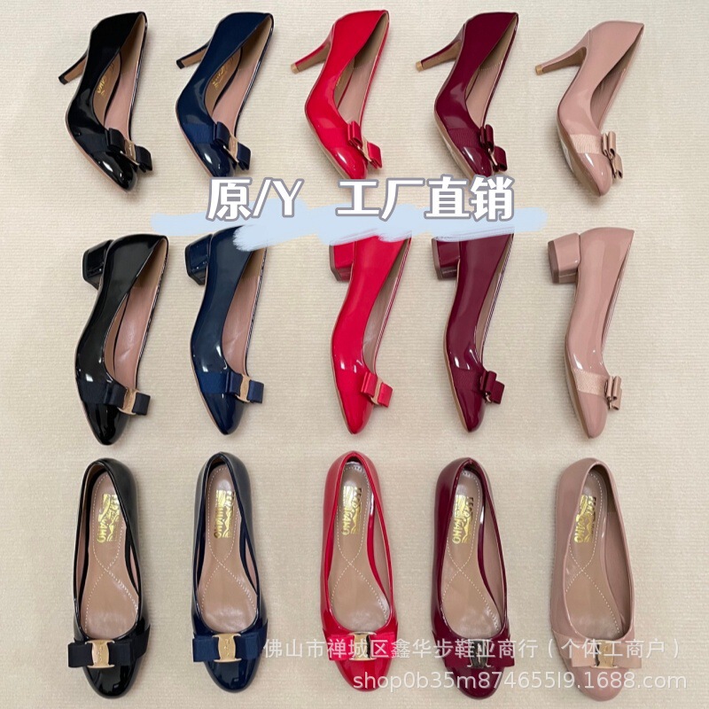 Fila 2026 Versatile Classic Fashion Shallow Round-Toe Bowknot Patent Leather Mid-Heel Elegant Chunky Heel Women's Shoes Fila 2026 Versatile Classic Fashion Shallow Round-Toe Bowknot Patent Leather Mid-Heel Elegant Chunky Heel Women's Shoes