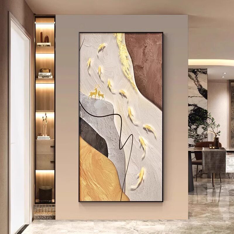 Pintura decorativa abstracta en el porche en la casa frente a la puerta pasillo sala de estar pinturas colgantes lujosas de alto nivel escaleras mural