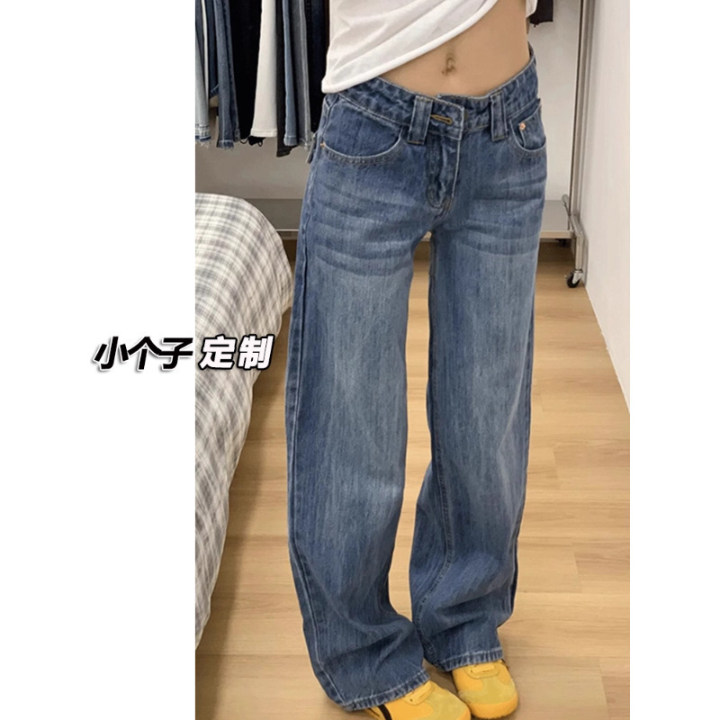 复古蓝阔腿牛仔裤女夏季2025年新款高腰直筒宽松梨形遮胯显瘦裤子|undefined