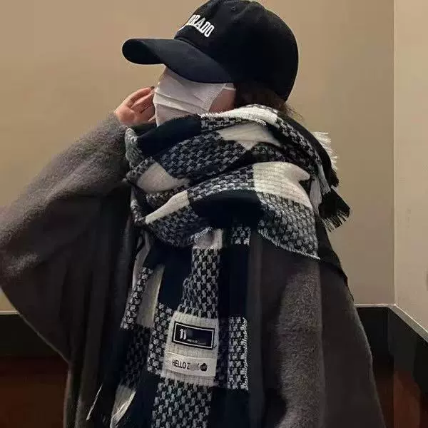 棋盘方块围巾小众格子韩系韩国高级氛围感ins百搭学生女现货柔软