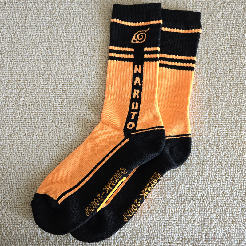Foreign Trade Cartoon Naruto Japanese Peripheral Long Tube High Top Socks Thickeneded Towel Bottom Orange Anime Men