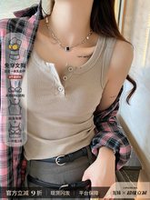 纯棉小背心女夏大码外穿2025新款纽扣吊带内搭带胸垫打底无袖上衣