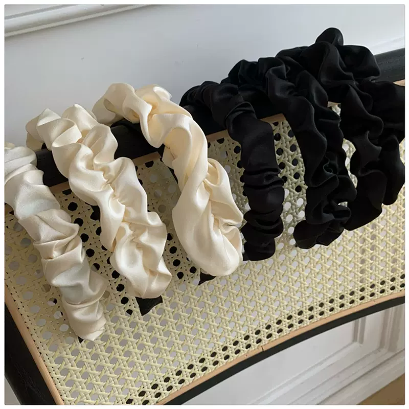 高颅顶黑色褶皱发箍女款秋季洗脸发带宽边百搭2024年网红新款头箍