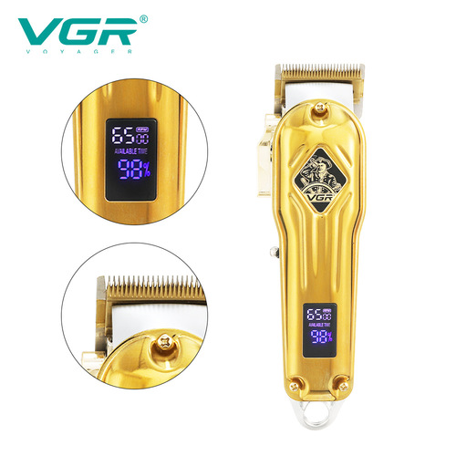 VGR267 Full Metal Electric Push Cutter Rechargeable Dual Use LCD Digital Display Golden Salon Professional Hair Cutter