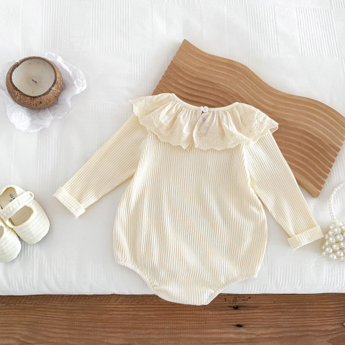 ins baby girl lace collar bag farts spring and autumn clothing baby pure cotton long-sleeved jumpsuit bottoming clothing romper