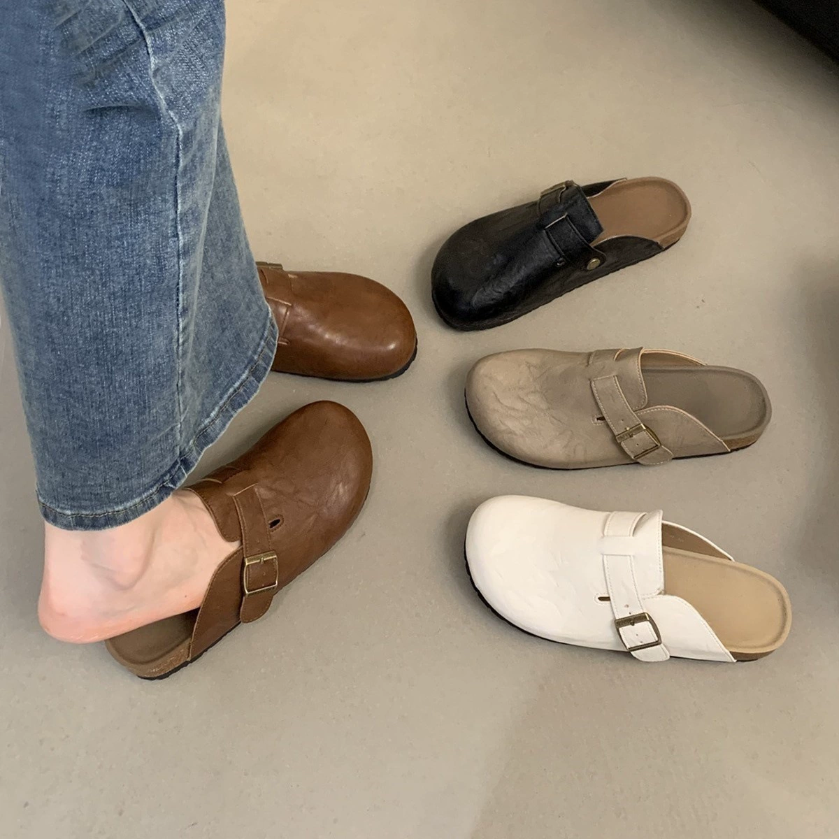 Birken тапки на толстой подошве женский 2025 новый весенний и осенний ретро повседневный баотоу полторы тапки женский надеть ленивые туфли Мюллер