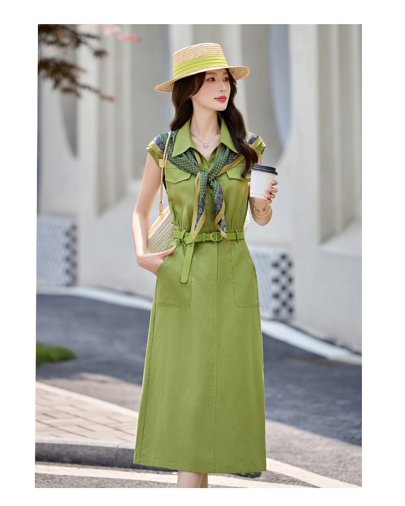Đầm maxi nữ cổ bẻ tay ngắn dáng suông kèm khăn lụa AH8635 — Màu ảnh chi tiết 12