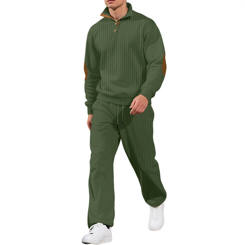 26 New European and American men's casual pants, stand-collar, all-match jacquard pit strip knitted sweater, autumn suit