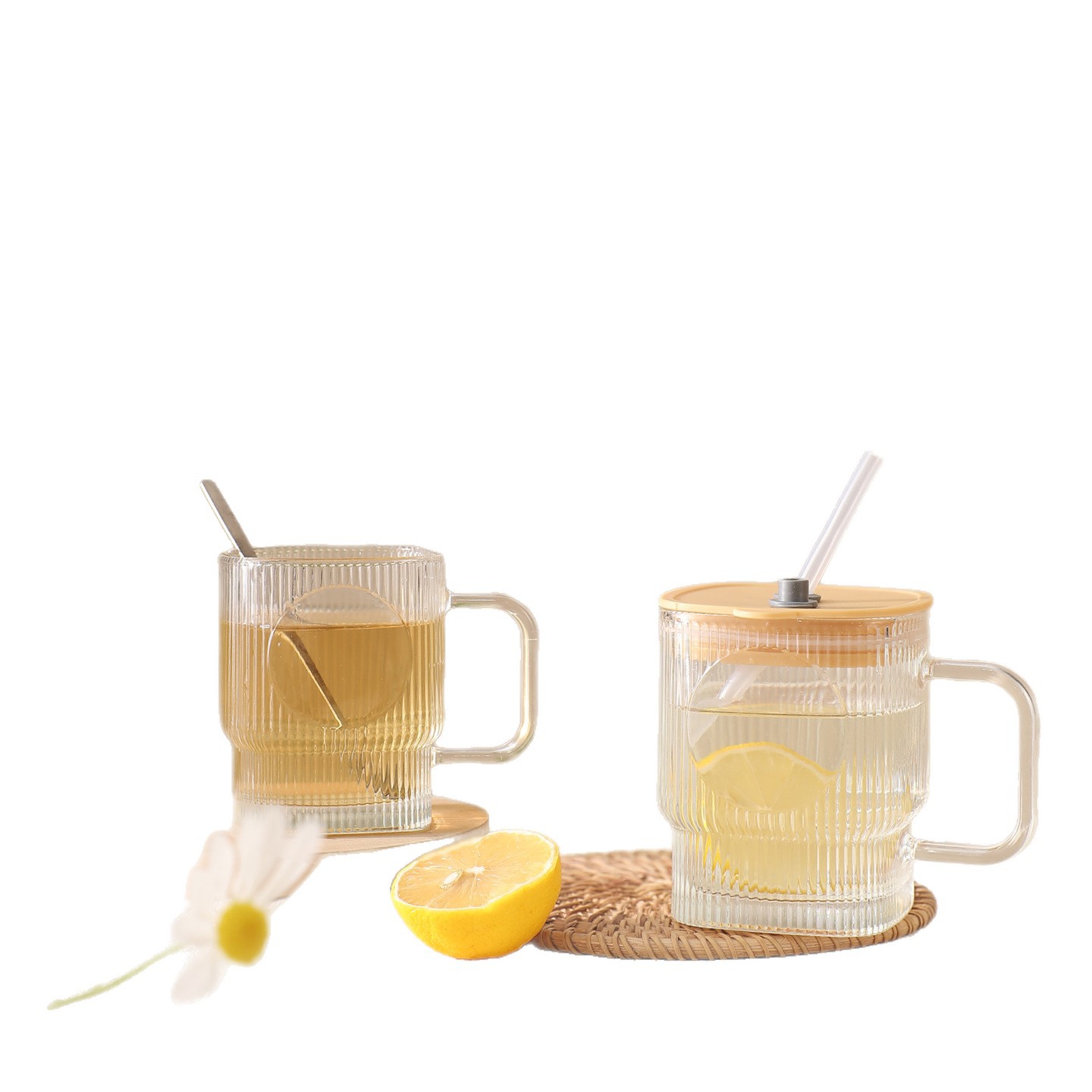Nuevo tipo de taza de agua antideslizante vertical, vidrio transparente en relieve, taza de agua doble, taza de agua a prueba de fugas de sellado de viento