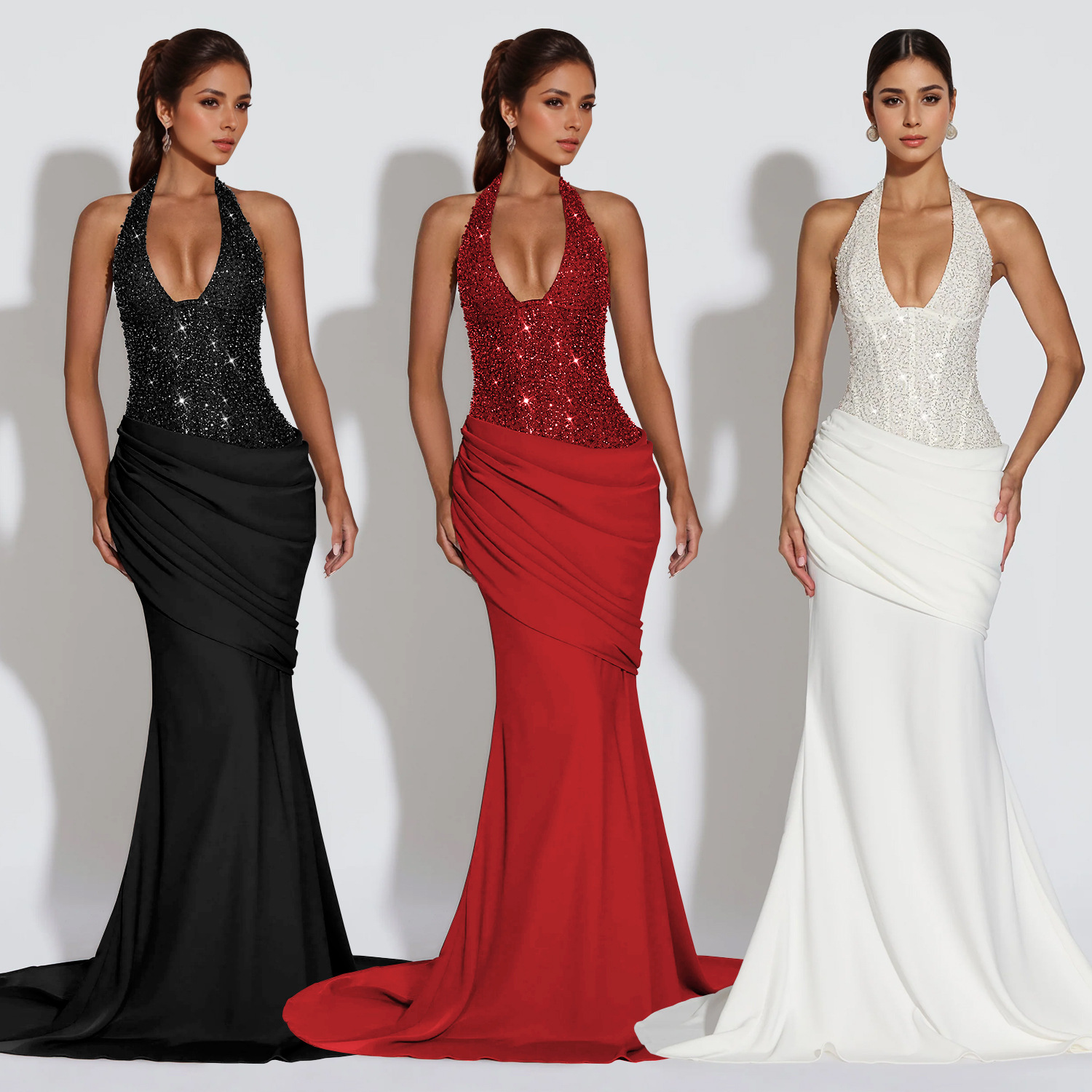 C7642 Aliexpress transfronterizo Amazon Europa y América moda femenina elegante y sexy cuello colgante vestido de espalda image 1