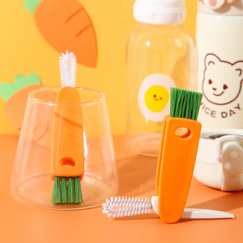 Creative three-in-one carrot cup lid brush multi-functional groove brush bottle nipple cup mouth cleaning brush cup lid brush