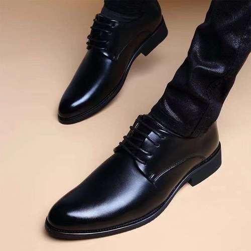 Factory Direct Sale 2025 Spring Men's Leather Shoes Business Formal Trend Korean Style Casual Round Head Groom's Lace-up Shoes