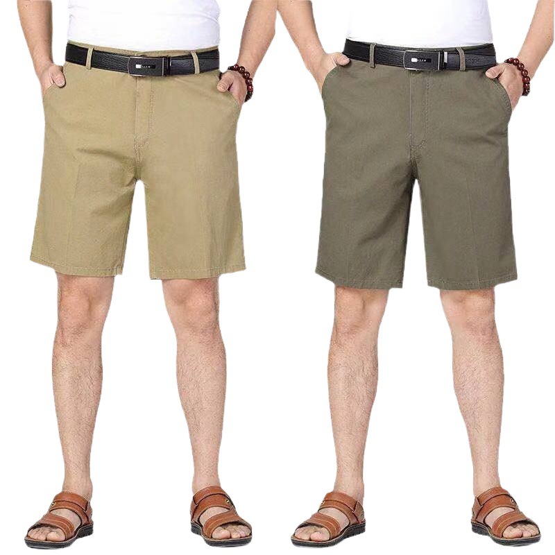 Pantalones cortos casuales de verano de algodón de algodón al por mayor para hombres, pantalones rectos sueltos de cintura alta de mediana edad y ancianos