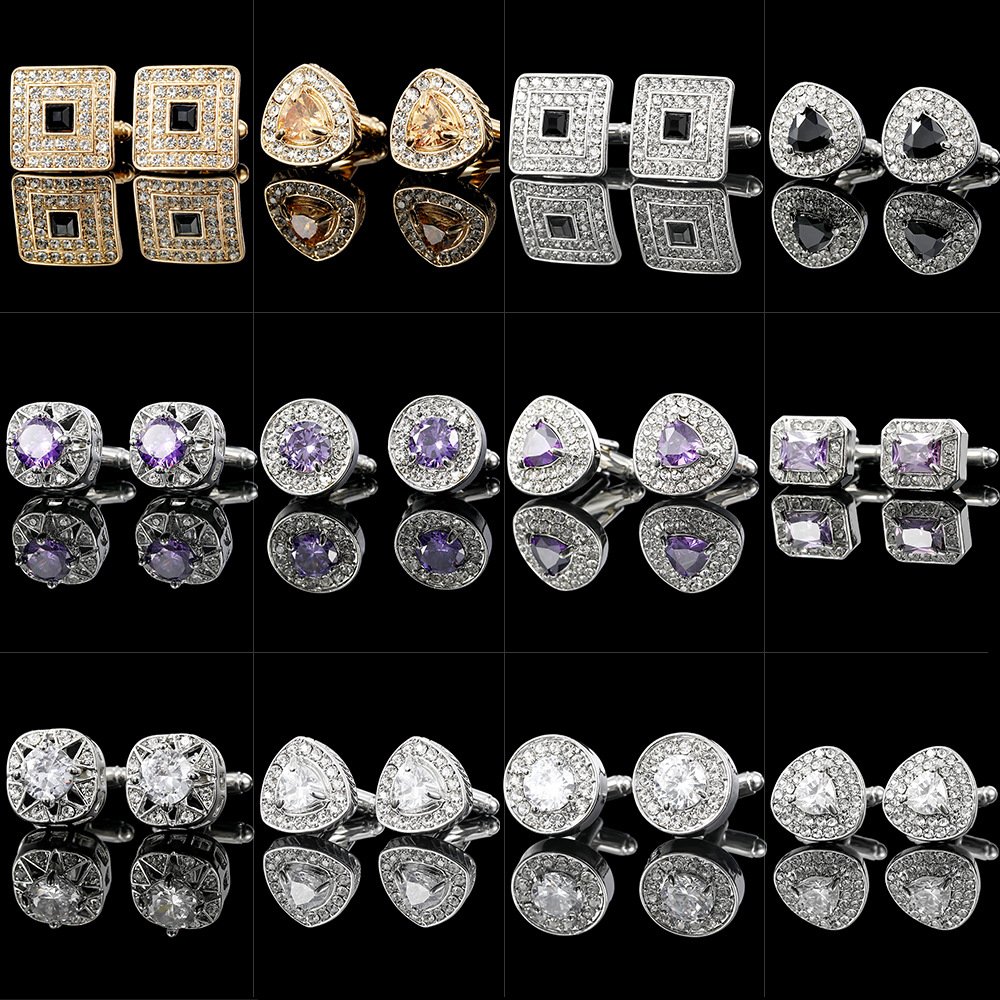 European and American ins diamond crystal Zircon heart-shaped Cufflinks French suit men's and women's shirt cuff nail Cufflinks