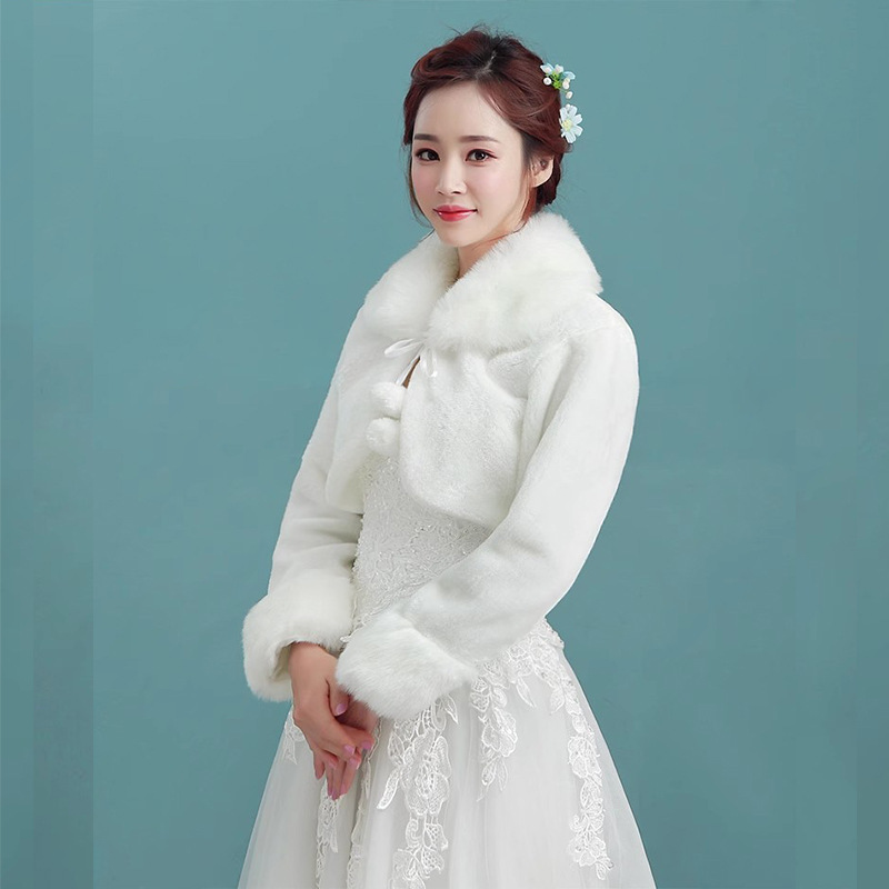 Weißer Winter Braut Bolero Für Die Hochzeit Mit Langarm_voghion.com