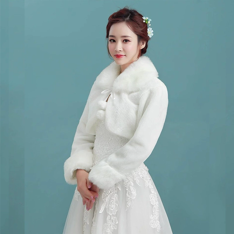 Demi-season white colored long-sleeve, jacket for princess for bride, cloak