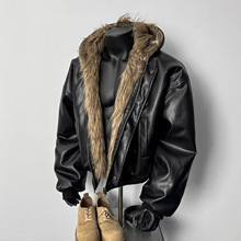 皮毛一体双面穿皮衣男冬季连帽座山雕保暖棉服痞帅防皮草美式外套