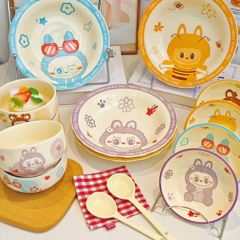 Cute Doll Dessert Bowl Snack Plate 2025 New Underglaze Ceramic Tableware Children's Dinner Plate High Aesthetic Value