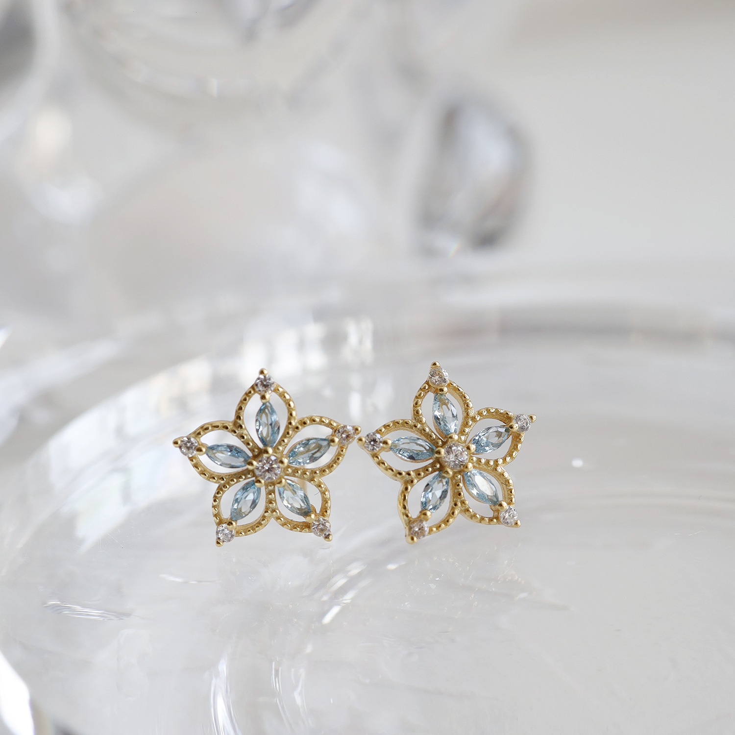 1 Paire Style Simple Fleur Incruster Argent Sterling Zircon Boucles D'oreilles display picture 3