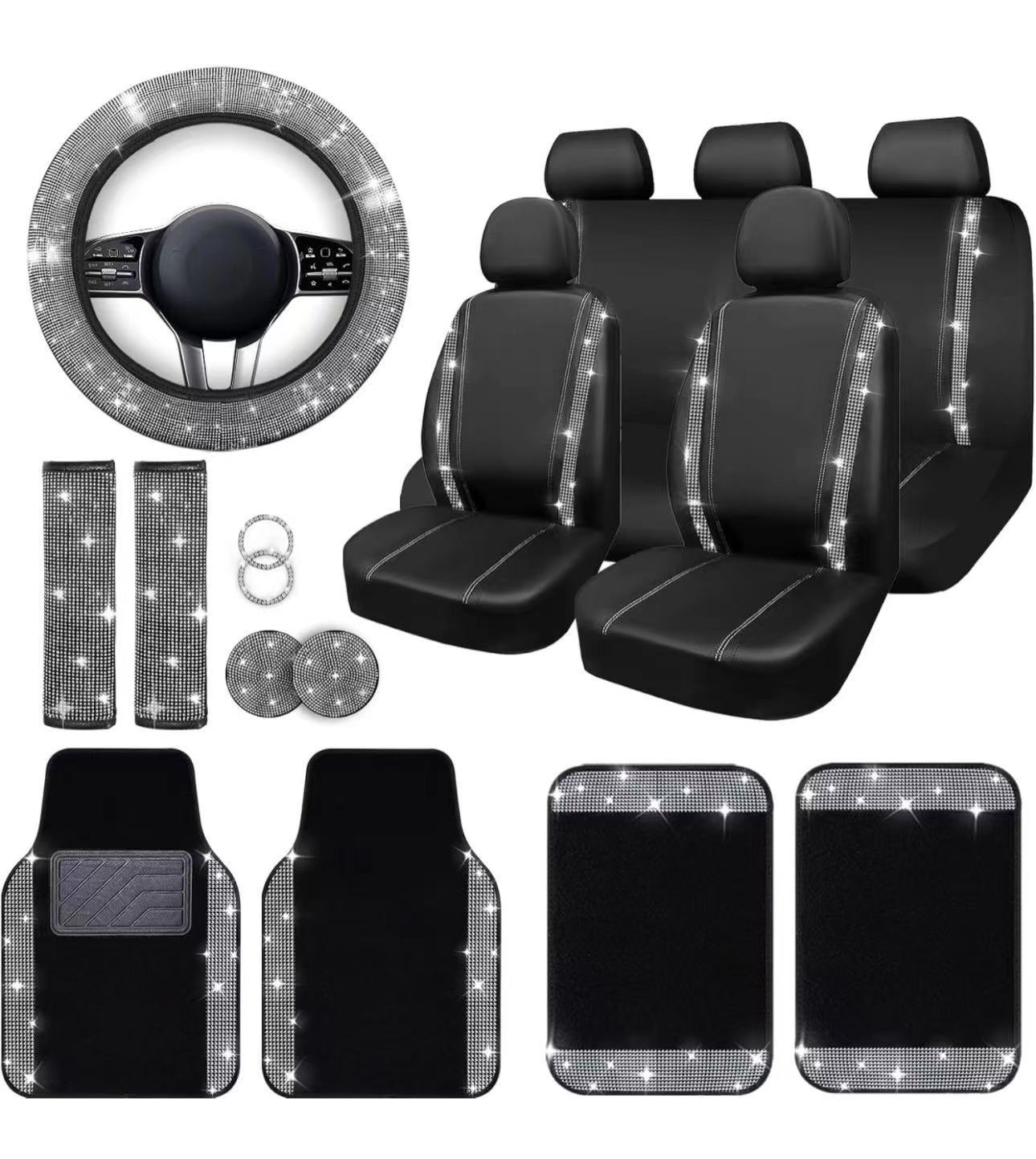 Cubierta de asiento de coche transfronteriza cuero brillante diamante coche almohadilla coche volante cubierta interior accesorios 20 unidades conjunto