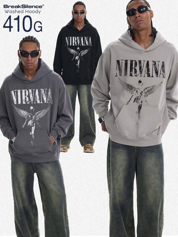 NIRVANA Angel Hoodie, Unisex, 410g Heavyweight Cotton, Washed, Rock Style, Loose Fit Top NIRVANA Angel Hoodie, Unisex, 410g Heavyweight Cotton, Washed, Rock Style, Loose Fit Top