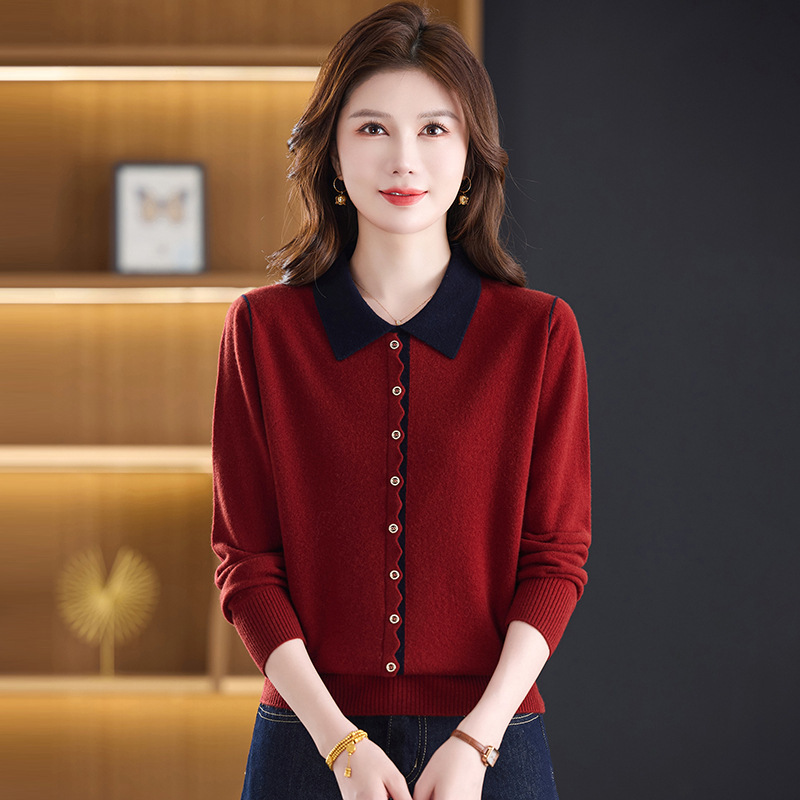 假开衫长袖羊毛针织衫女2026秋冬新款设计感小众宽松显瘦羊毛衫，女装针织衫/毛衣，妃慕昵服饰