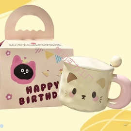可爱小猫马克杯带盖陶瓷水杯送女生日高颜值有意义礼品情侣