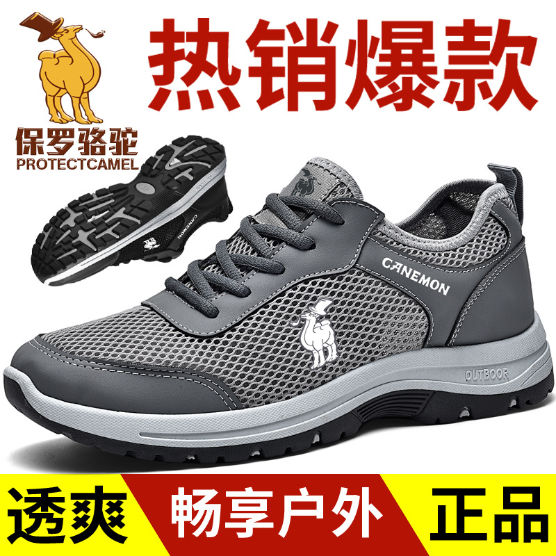 保罗骆驼透气网布运动鞋 夏季网面休闲健步鞋软底轻便镂空旅游鞋