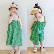 女童碎花吊带阔腿裤夏季新款韩版小清新背带裙裤中小童一件代发