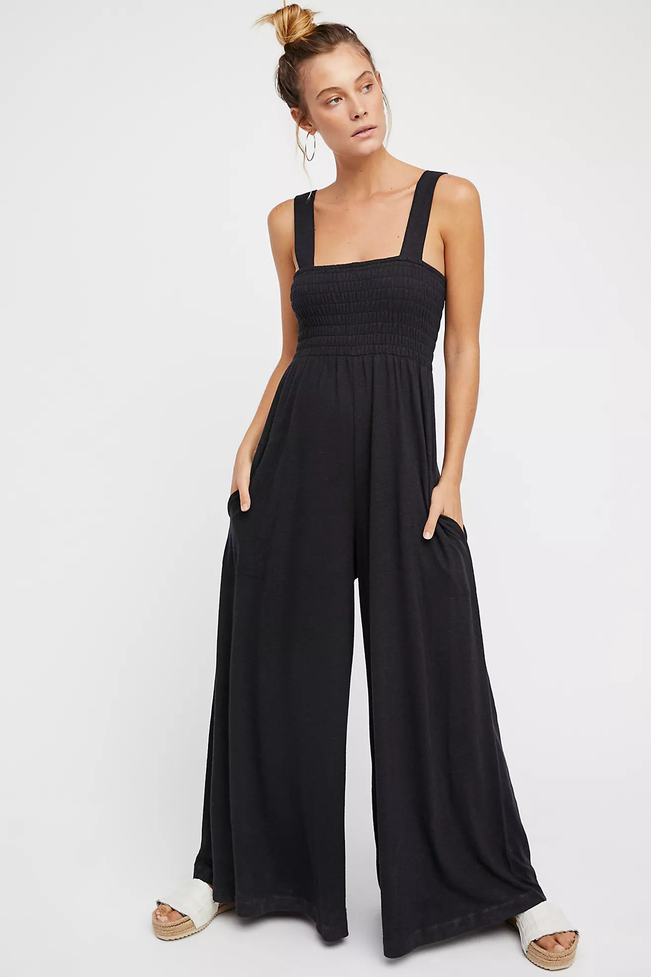 tube top sling wide leg strech solid color jumpsuit NSMDF126484