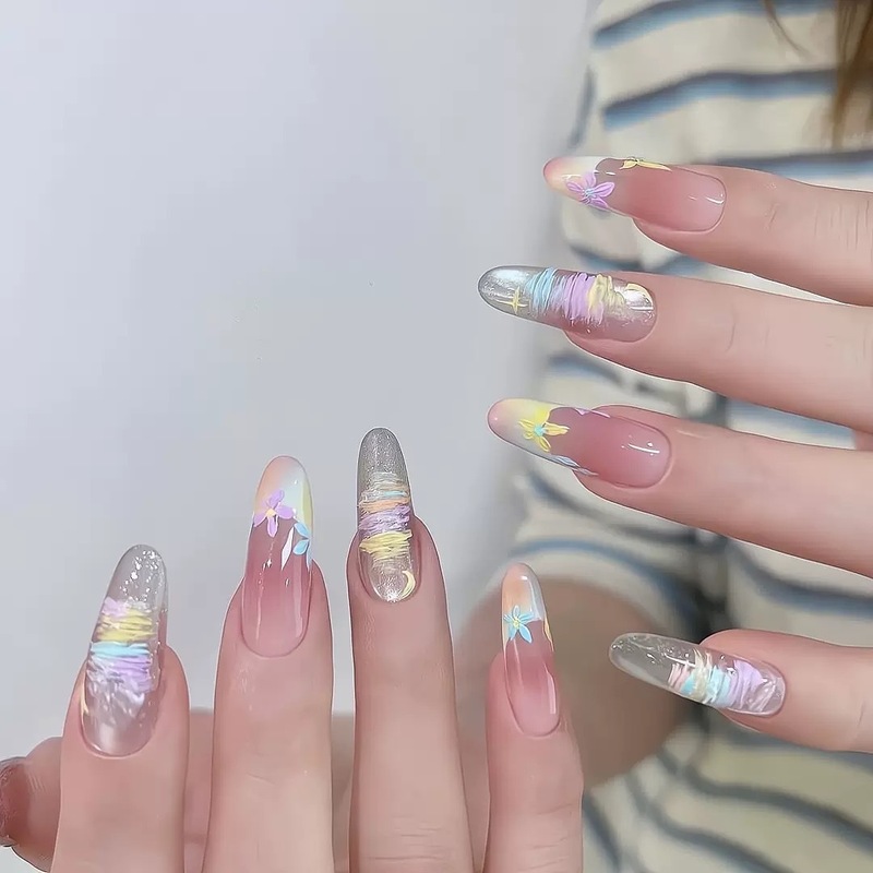 New Wearable Nails Summer Monet Garden Oil Painting Painted Manicure Starry Sky Dream Whitening Ins Style Manicure Patch