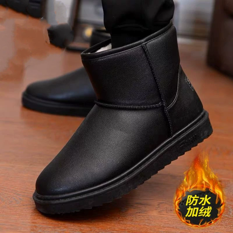 Мужские зимние ботинки 2025 года, утепленные флисом, водонепроницаемые, из искусственной кожи, в стиле Мартин, модные парные хлопковые ботинки для мужчин и женщин