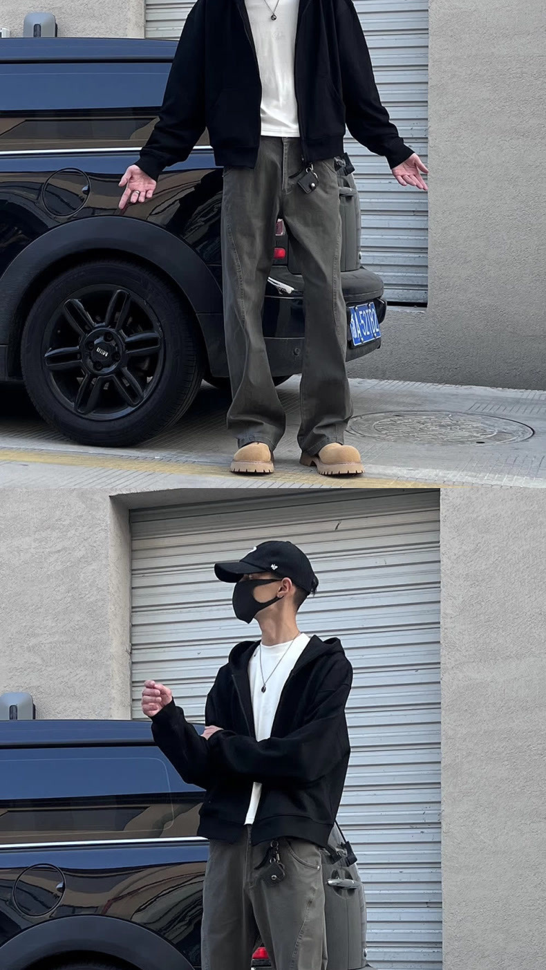 Men's Trendy High Street Distressed Patchwork Cargo Pants American Street Style Loose Straight Leg Casual Trousers_mkmklike.com