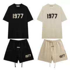 Cross-border Summer Short Sleeve and Shorts Set 1977 Print Casual Loose Fit 2-Piece Set for Men and Women