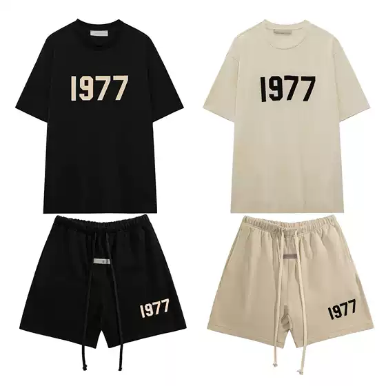 Cross-border Summer Short Sleeve and Shorts Set 1977 Print Casual Loose Fit 2-Piece Set for Men and Women