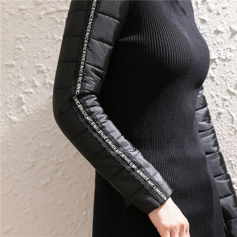 Down Cotton Sleeve Base Shirt for Women, Winter Full Fabric Sleeves, Versatile and Durable, Paired with Fur Vest, Fleece-Lined, Thickened Sleeves, High-Neck Sweater