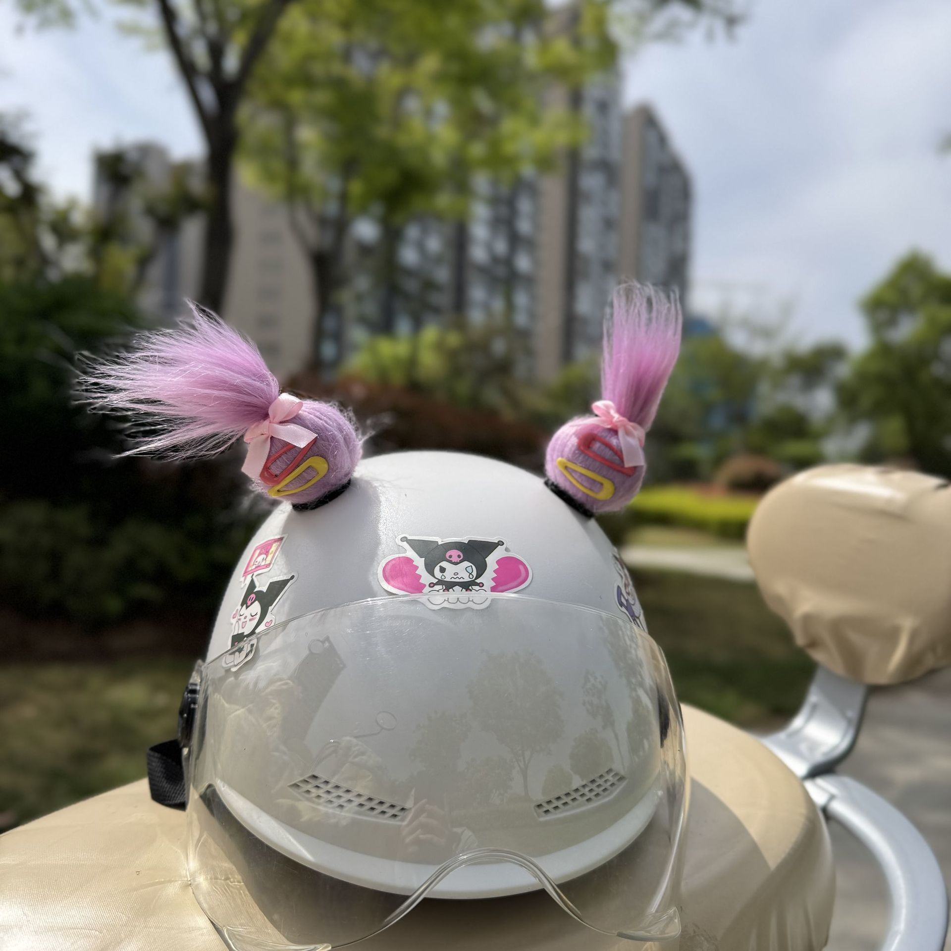 Creative Funny Helmet Accessories Electric Car Decoration Cute Bun Hairpin