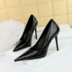 3391-29 Style Fashion Sexy Slim High Heel Shoes Thin Heel Shallow Mouth Pointed Patent Leather Snake Pattern High Heel Single Shoe