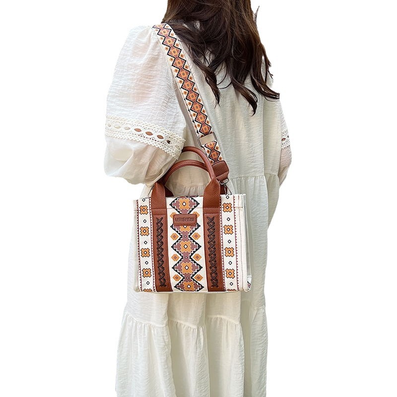 Bolsa de hombro de mujer transfronteriza, nuevo bolso de mano de algodón retro europeo y americano, impresión bohemia de mujer