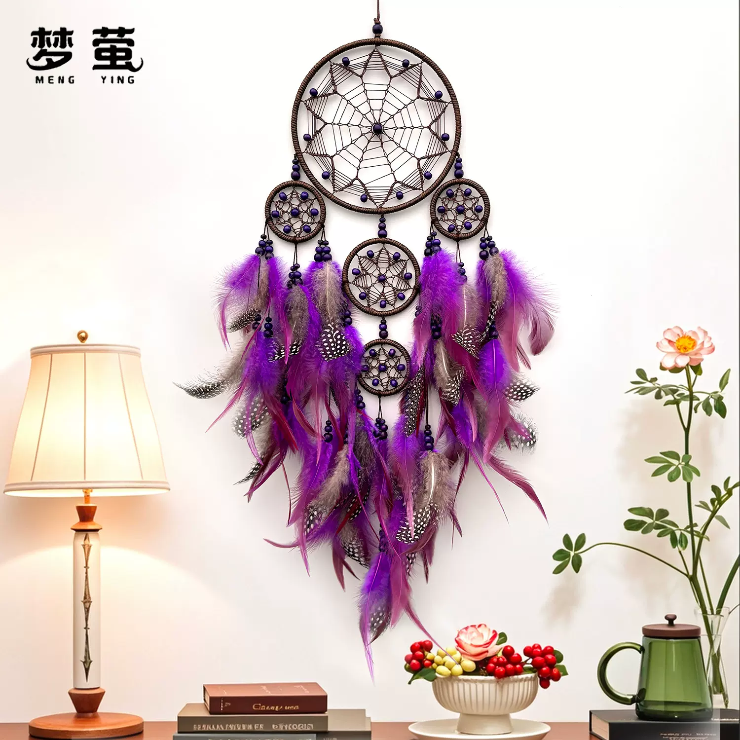 【梦萤原创】外贸热销手工捕梦网ins风羽毛风铃墙壁装饰房间挂饰