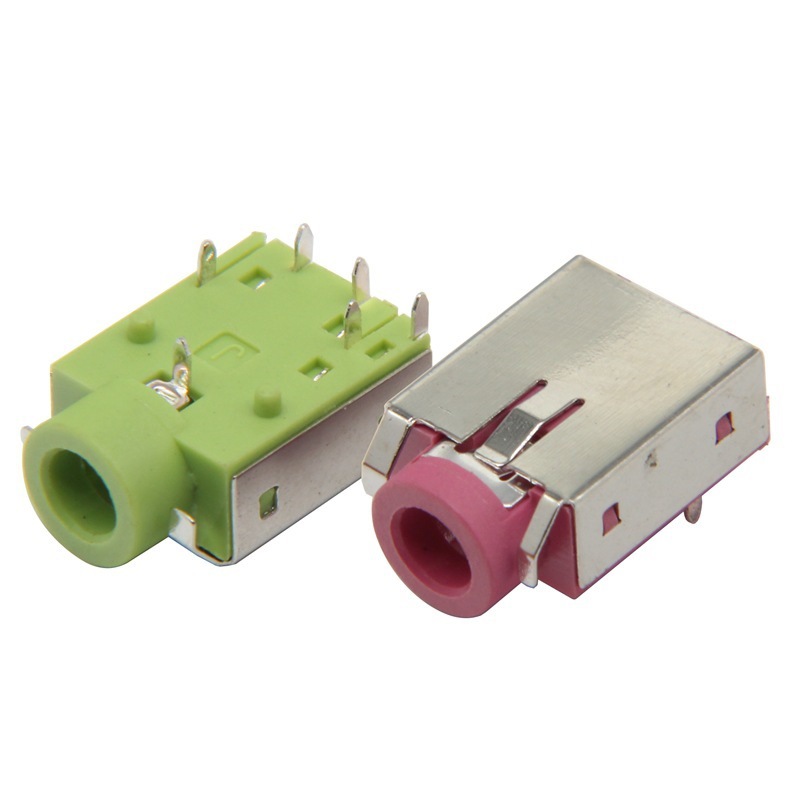 耳机音频3.5插座PJ343红、绿、黑色金属壳6插脚带定位柱胶头厂家