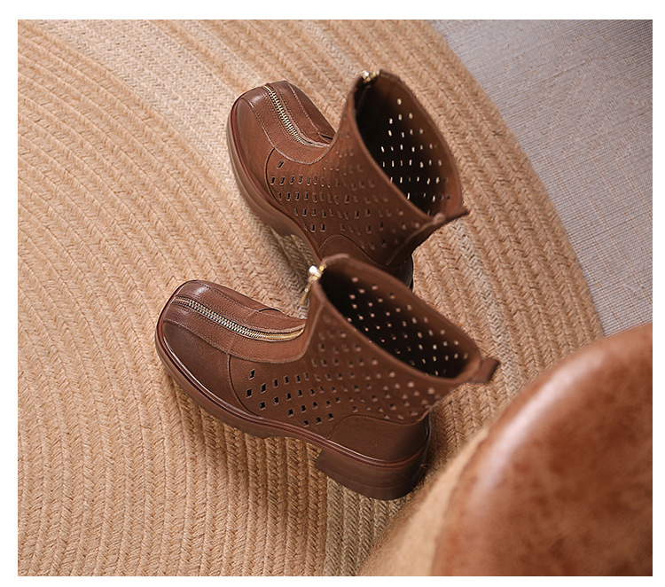Boot nữ cổ điển khóa kéo phía trước gót dày 10 cm — Màu nâu chi tiết 5