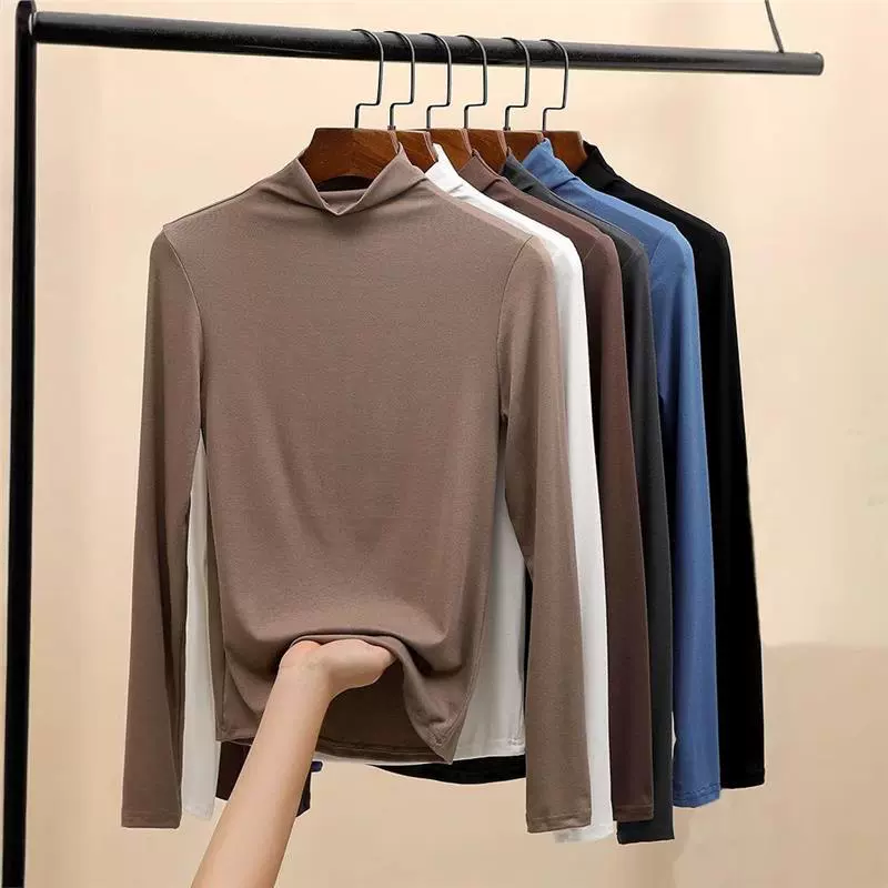 Женская рубашка с полугольфом из модала, весна, осень и зима 2025, новая черная футболка с длинными рукавами в внутреннем стиле, топ