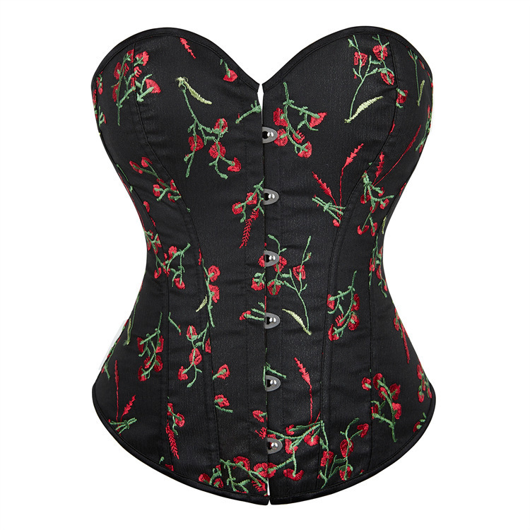 Nuevo bordado negro floral cintura europea sexy corte corte vestimenta de forma de cuerpo Amazon