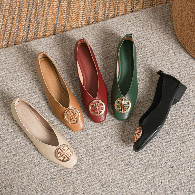 Shallow Mouth Single For Women 2023 Spring Summer New Retro Buckle Low Heel Artistic Square Toe Soft Leather Mary Jane_vogvips.com