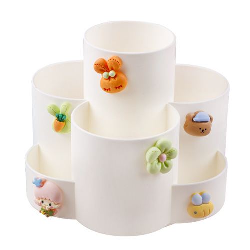 High-looking cartoon rotating pen holder, macaron color multi-grid large-capacity office supplies storage student stationery