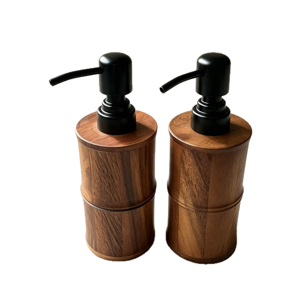 Loción de prensa de nogal botella vacía de madera maciza de lujo ligero hotel desinfectante de manos gel de ducha champú loción image 5